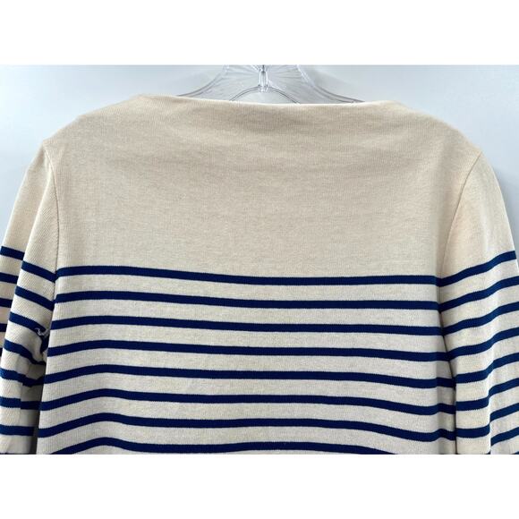 Milly Women's Blue Cream Striped Cotton Boat Neck Long Sleeve Tunic Top Size P - Picture 9 of 9